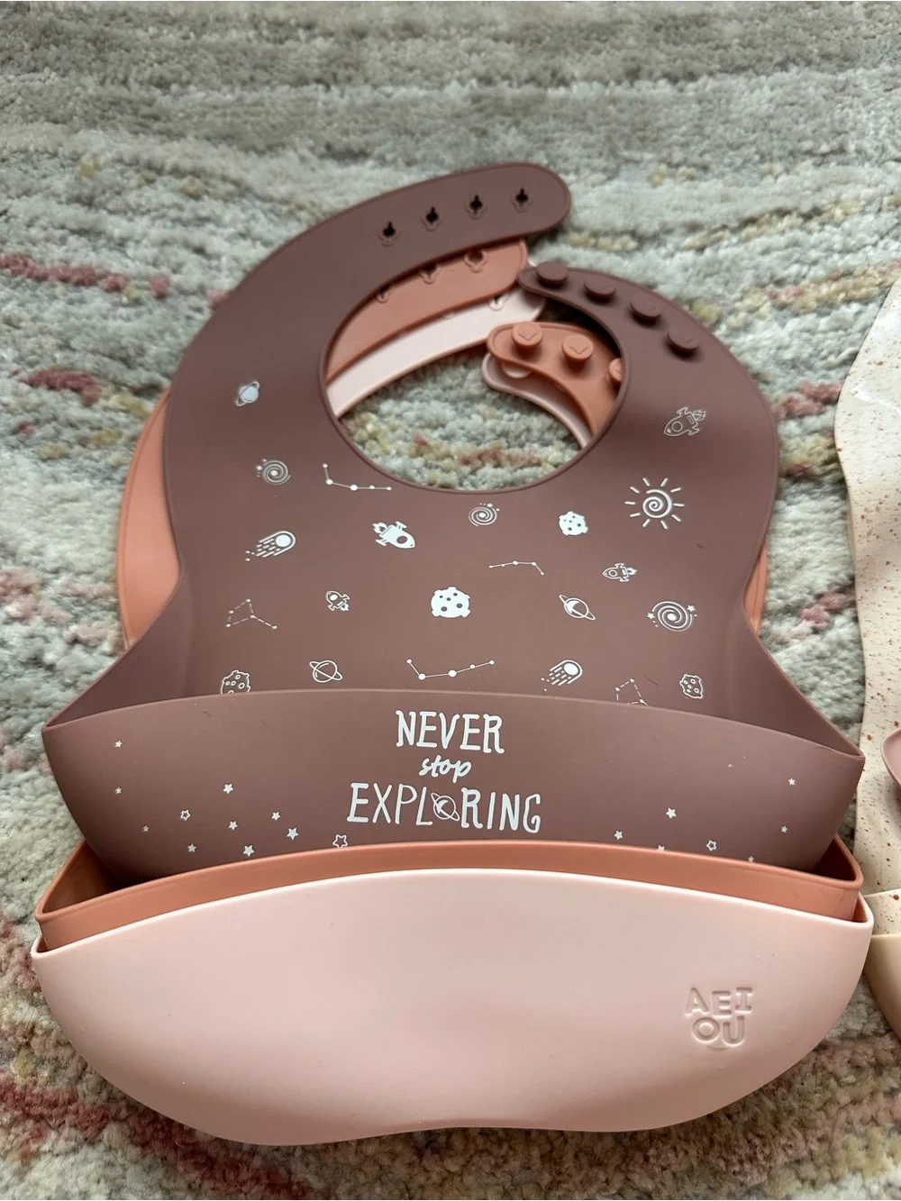 Baby Brezza bundle with Bibs, spoon, plates and Dr. Brown Cup